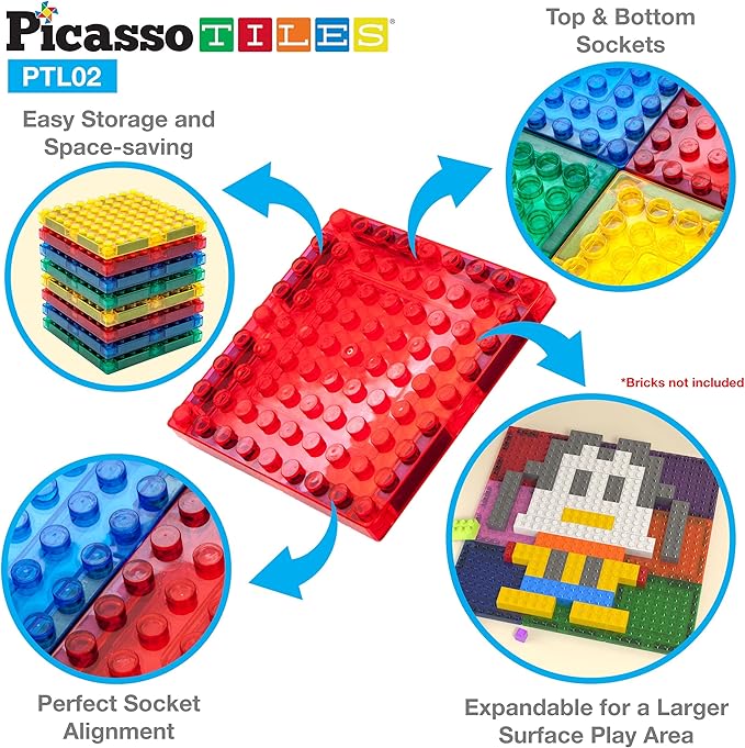 PicassoTiles Magnetic Brick Tiles STEM Creative Magnetic Tiles Building Block Set Building Brick Construction Toy Socket Spikes Toys Accessory Educational Imaginative Learning Kit Stacking Set