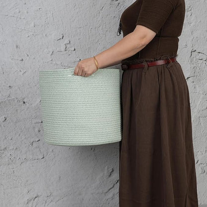 XUANGUO Cotton Rope Baskets For Girls Boys Kids 16”X14” Baby Laundry Basket Nursery Bin Round Woven Basket Organizer For Storage Toys Blankets Shoes Clothes light green