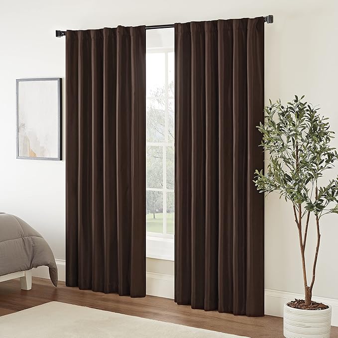 ECLIPSE Fresno Modern Blackout Thermal Rod Pocket Window Curtain for Bedroom (1 Panel), 52" x 95", Espresso