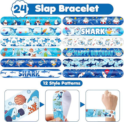 48PCS Shark Party Favors - 24PCS Tattoos & 24PCS Slap Bracelets - Ocean-Themed Birthday Supplies, Undersea Decorations, Classroom Prizes, Gifts for Boys & Girls