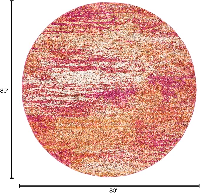 SAFAVIEH Evoke Collection 6'7" Round Ivory / Orange EVK272P Modern Abstract Non-Shedding Dining Room Entryway Foyer Living Room Bedroom Area Rug