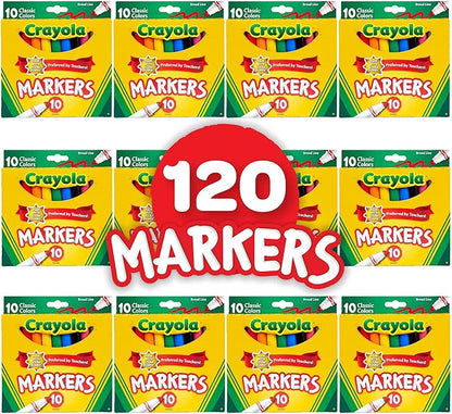 Crayola Broad Line Markers (12pks), Bulk Markers for School, Coloring Markers for Kids, Must Have Classroom Supplies for Teachers