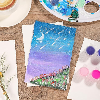 25 Sheets Watercolor Paper, 300 GSM Deckled Edge Paper 4 x 6 inch Rough/Textured Handmade Paper Cotton Paper White Textured Paper for Watercolors, Wedding Invitations, Cards, Crafts