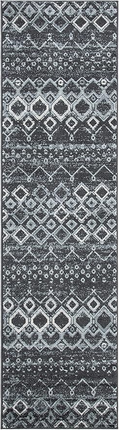 SAFAVIEH Amsterdam Collection Runner Rug - 2'3" x 8', Dark Grey & Light Grey, Moroccan Boho Design, Non-Shedding & Easy Care, Ideal for High Traffic Areas in Living Room, Bedroom (AMS108J)
