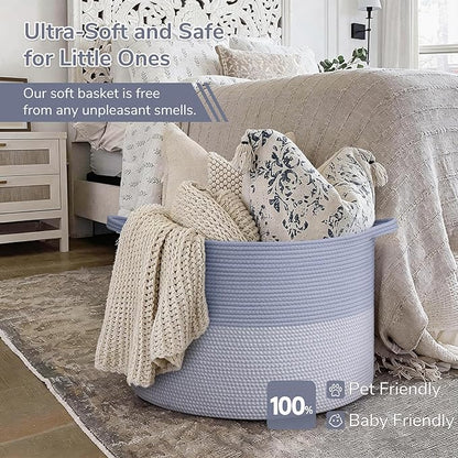 INDRESSME 115L Extra Large Rope Basket, Organizing Storage for Nursery Living Room Home Décor., Decorative Woven Laundry Basket, Towel, Gift Baskets, Blue