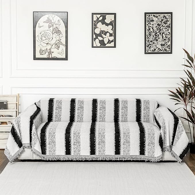 MYSKY HOME Sofa Covers for Sectional Sofa, Couch Cover for Dogs, Throw Couch Covers Loveseat Covers Futon Cover L Shaped Cover Washable Chenille Couch Protector, 71" x 102", Black Star Cluster