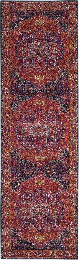 SAFAVIEH Evoke Collection 2'2" x 11' Fuchsia / Orange EVK275S Oriental Medallion Distressed Non-Shedding Living Room Bedroom Runner Rug