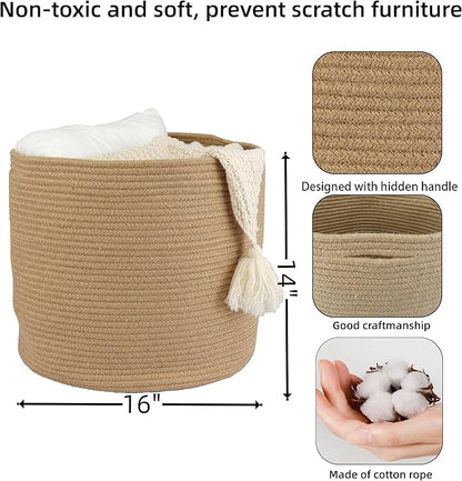 XUANGUO Jute Rope Basket For Girls Boys Kids 16”X14” Baby Laundry Baskets Nursery Bin Round Woven Basket Organizer For Storage Toys Blankets Shoes Clothes