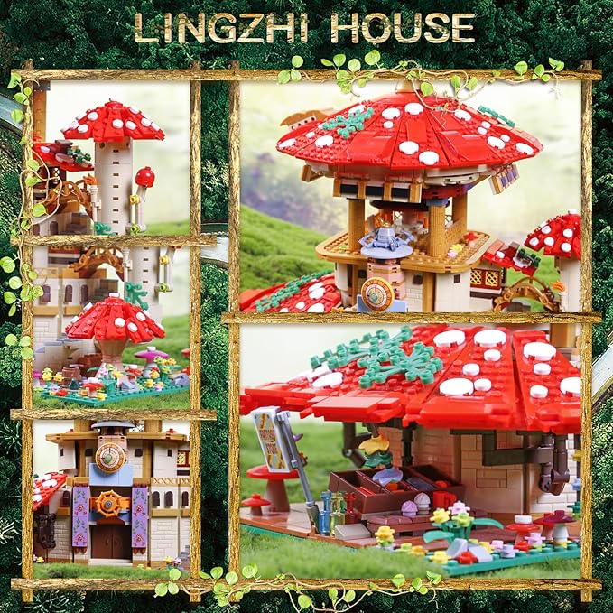 2763PCS Mushroom House Building Blocks,Creative Ideals Ganoderma Hotel Building Blocks, Perfect Choice for 6+ Boys, Girls or Adults