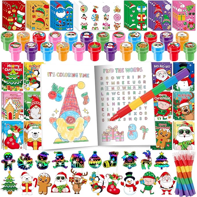 BenLouis Christmas Party Favors for Kids Christmas Classroom Gifts Prize Stockings Filler Coloring Books Bulk for Students Crafts Xmas Holiday School Goodie Bag Stuffer（24Set Gingerbread）