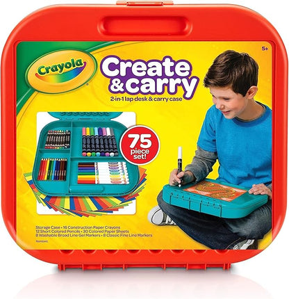 Crayola Create 'N Carry Art Set (75pcs), 2-in-1 Lap Desk & Carrying Case, Art Kit for Kids, Arts & Crafts Supplies, Easter Basket Stuffer & Gifts, 5+