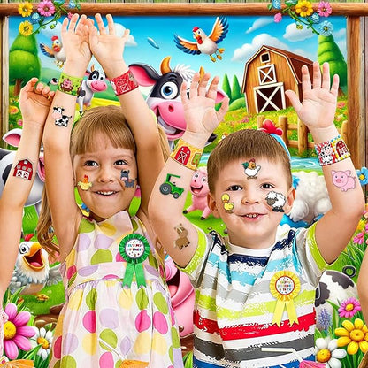 48PCS Farm Animal Party Favors - 24PCS Tattoos & 24PCS Slap Bracelets - Barnyard Birthday Supplies, Cow & Tractor Decorations, Gifts for Girls & Boys