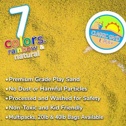 Classic Sand and Play Yellow Colored Play Sand, 20 lb. Bag, Natural and Non-Toxic, Fun Wet and Dry Indoor and Outdoor, Sandbox, Therapy, and Table Use, Building, Stimulate Sensory Needs