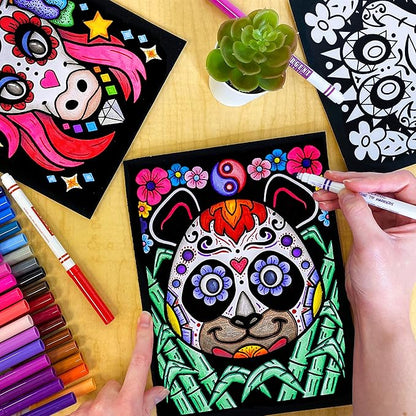 Stuff2Color Amazing Animals - 6 Pack of Fuzzy Black Velvet Coloring Posters - (Great for Kids, Adults, Group Activities) - Includes Unicorn, Panda, Cat, Otter, Gorilla, Gator (Arts and Crafts Fun)