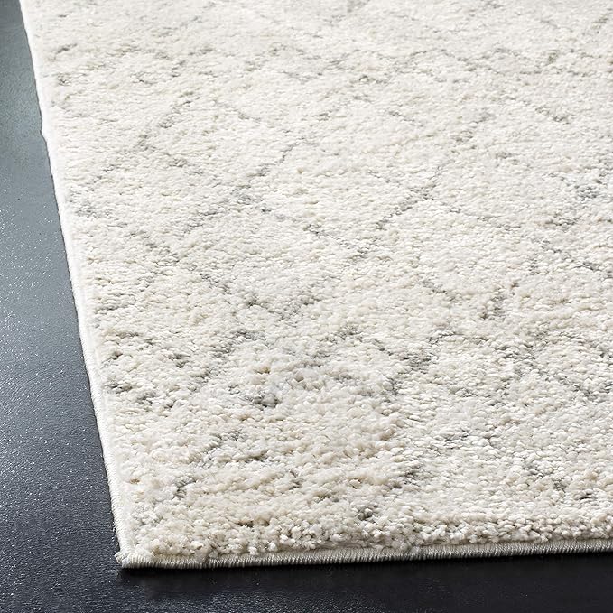SAFAVIEH Berber Shag Collection Runner Rug - 2' x 12', Cream & Light Grey, Moroccan Design, Non-Shedding & Easy Care, 1.2-inch Thick Ideal for High Traffic Areas in Living Room, Bedroom (BER165C)