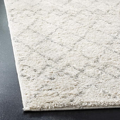 SAFAVIEH Berber Shag Collection Runner Rug - 2' x 10', Cream & Light Grey, Moroccan Design, Non-Shedding & Easy Care, 1.2-inch Thick Ideal for High Traffic Areas in Living Room, Bedroom (BER165C)