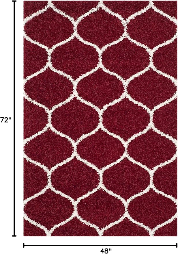 SAFAVIEH Hudson Shag Collection Accent Rug - 4' x 6', Red & Ivory, Trellis Design, Non-Shedding & Easy Care, 2-inch Thick Ideal for High Traffic Areas in Entryway, Living Room, Bedroom (SGH280R)