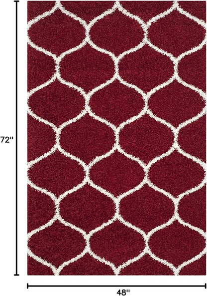 SAFAVIEH Hudson Shag Collection Accent Rug - 4' x 6', Red & Ivory, Trellis Design, Non-Shedding & Easy Care, 2-inch Thick Ideal for High Traffic Areas in Entryway, Living Room, Bedroom (SGH280R)