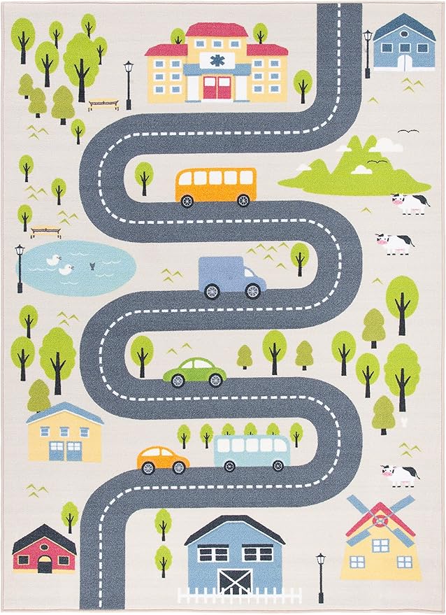 SAFAVIEH Kids Playhouse Collection Accent Rug - 3'3" x 5'3", Beige & Green, Non-Shedding Machine Washable & Slip Resistant Ideal for High Traffic Areas for Boys & Girls in Playroom, Bedroom (KPH227A)