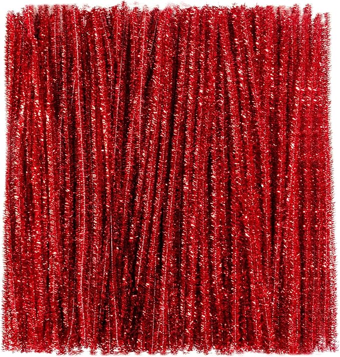 Caydo 200 Pieces Glitter Red Pipe Cleaners,Thick Fluffy Chenille Stems, Pipe Cleaner Crafts for Arts & Crafts, Perfect for Making Animals, Flowers, and Mother's Day Decorations