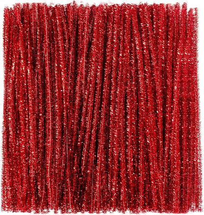 Caydo 200 Pieces Glitter Red Pipe Cleaners,Thick Fluffy Chenille Stems, Pipe Cleaner Crafts for Arts & Crafts, Perfect for Making Animals, Flowers, and Mother's Day Decorations
