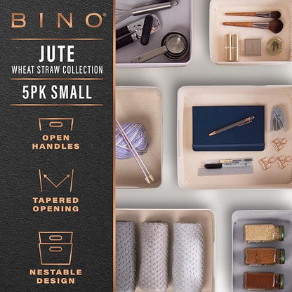 BINO | Woven Plastic Basket | Small (Natural Grey), 5-Pack | THE JUTE COLLECTION | Home Organization, Space - Saving Storage, Stylish Design | Jute Basket | Plastic Storage Basket