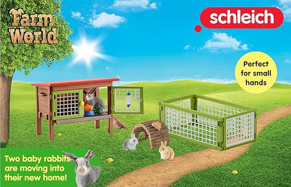 Schleich Farm World, Easter Toys for Boys and Girls Ages 3-8, 8-Piece Playset, Rabbit Hutch and Bunny Playpen Toy Set