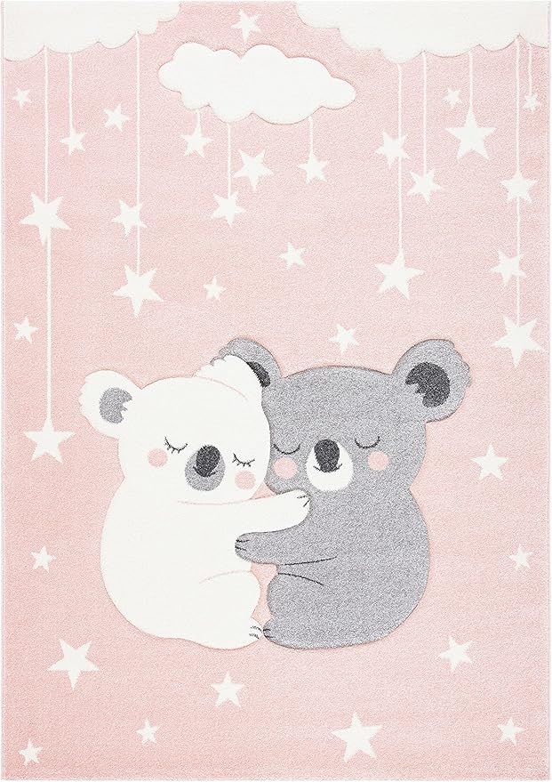 SAFAVIEH Carousel Kids Collection Area Rug - 6'7" x 9', Pink & White, Koala Design, Non-Shedding & Easy Care, Ideal for High Traffic Areas for Boys & Girls in Playroom, Nursery, Bedroom (CRK195U)