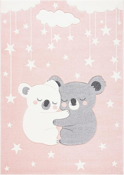 SAFAVIEH Carousel Kids Collection Area Rug - 6'7" x 9', Pink & White, Koala Design, Non-Shedding & Easy Care, Ideal for High Traffic Areas for Boys & Girls in Playroom, Nursery, Bedroom (CRK195U)