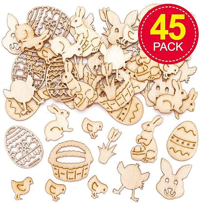 Baker Ross AT476 Easter Mini Wooden Shapes - Pack of 50, Creative Art And Craft Supplies For Kids To Make And Decorate