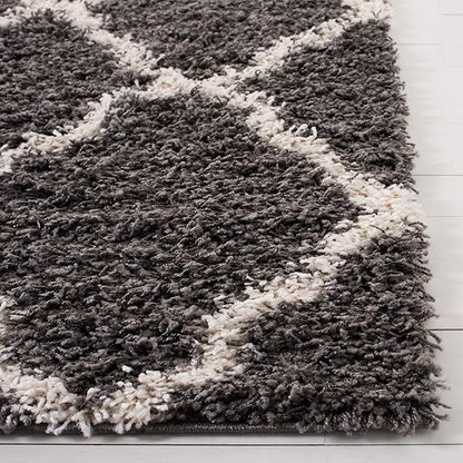 SAFAVIEH Dallas Shag Collection 2'3" x 6' Dark Grey/Ivory SGDS257A Trellis Non-Shedding Living Room Bedroom Dining Room Entryway Plush 1.5-inch Thick Runner Rug