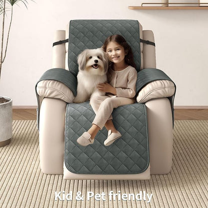 CHUN YI Recliner Chair Cover, Non-Slip Recliner Covers, Washable Lazy Boy Recliner Covers with Pockets, Water Resistant Recliner Slipcover for Pets (Dark Grey, Small Recliner)