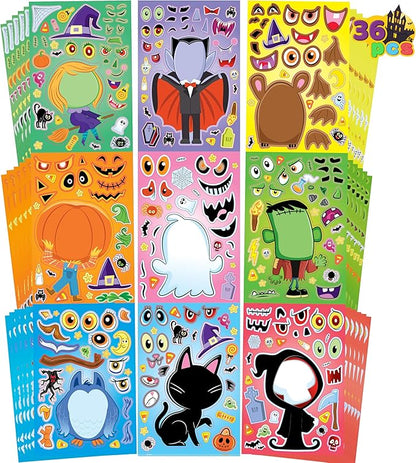 JOYIN 36 Pcs Halloween Make a Face Stickers for Kids, Halloween Crafts Party Supplies, Halloween Party Favor, Funny Stickers with 9 Designs, Halloween Games Classroom Art Activities Goodies Treats