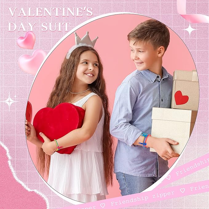 Sratte 50 Pcs Valentine's Day Neon Friendship Bracelets Bulk with 50 Pcs Heart Card for Valentine's Gifts Birthday Goodie Bag Stuffers(Resin,Zipper Bracelet)