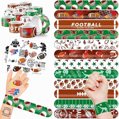 48PCS Football Party Favors - 24PCS Temporary Tattoos & 24PCS Slap Bracelets - American Rugby Themed Birthday Supplies, Decorations, Gifts, Classroom Prizes for Kids, Boys & Cheerleaders