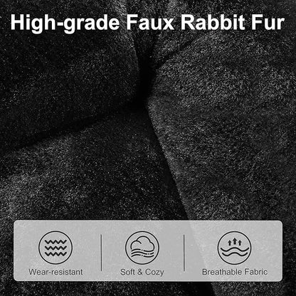 Comfy Saucer Chair, Foldable Living Room Chairs, Soft Faux Fur Lounge Chair for Bedroom, Reading Chairs for Adults, Kids, X-Large (Black)