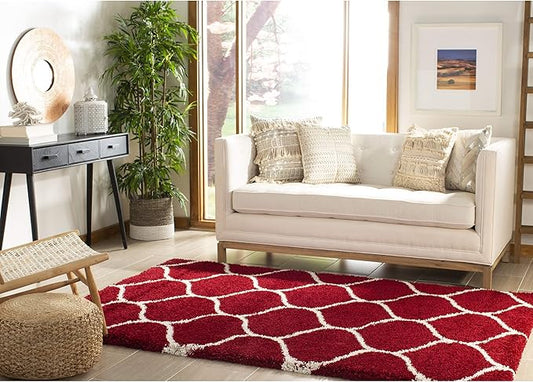 SAFAVIEH Hudson Shag Collection Accent Rug - 3' x 5', Red & Ivory, Trellis Design, Non-Shedding & Easy Care, 2-inch Thick Ideal for High Traffic Areas in Entryway, Living Room, Bedroom (SGH280R)