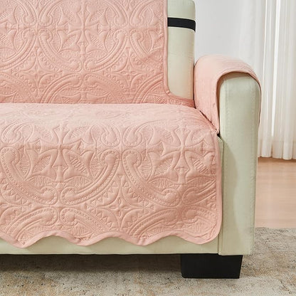 Reversible Recliner Chair Cover - Washable Slipcover Furniture Protector with Elastic Straps - Chair Cover for Dogs, Kids, and Pets - Quilted & Stitched Detail (Recliner, Dusty Rose / Taupe).