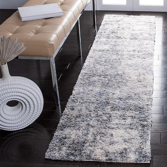SAFAVIEH Berber Shag Collection Runner Rug - 2' x 12', Ivory & Grey, Modern Abstract Design, Non-Shedding & Easy Care, 1.2-inch Thick Ideal for High Traffic Areas in Living Room, Bedroom (BER274A)