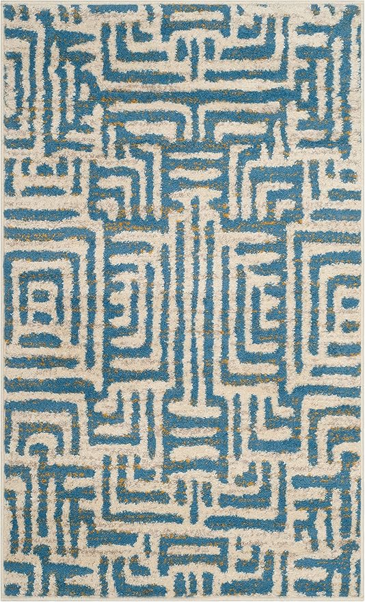 SAFAVIEH Amsterdam Collection Accent Rug - 3' x 5', Ivory & Light Blue, Modern Abstract Design, Non-Shedding & Easy Care, Ideal for High Traffic Areas in Entryway, Living Room, Bedroom (AMS106C)
