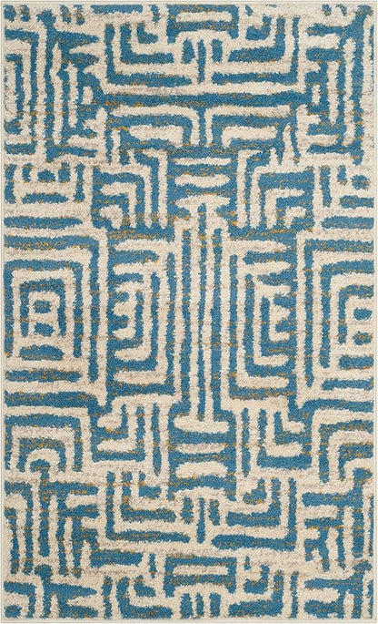 SAFAVIEH Amsterdam Collection Accent Rug - 3' x 5', Ivory & Light Blue, Modern Abstract Design, Non-Shedding & Easy Care, Ideal for High Traffic Areas in Entryway, Living Room, Bedroom (AMS106C)