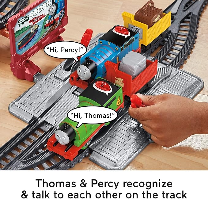 Thomas & Friends Toy Train Set Talking Thomas & Percy Motorized Engines with Track, Sounds & Phrases for Preschool Pretend Play Kids Ages 3+ Years