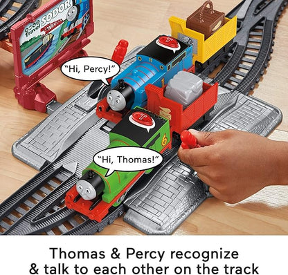 Thomas & Friends Toy Train Set Talking Thomas & Percy Motorized Engines with Track, Sounds & Phrases for Preschool Pretend Play Kids Ages 3+ Years