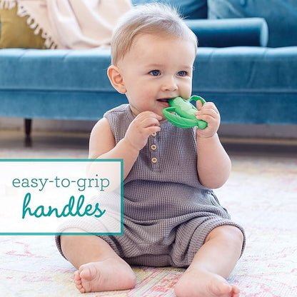 Infantino Lil' Nibbles Textured Silicone Teether -Sensory Exploration and Teething Relief with Easy to Hold Handles, Green Pea Pod