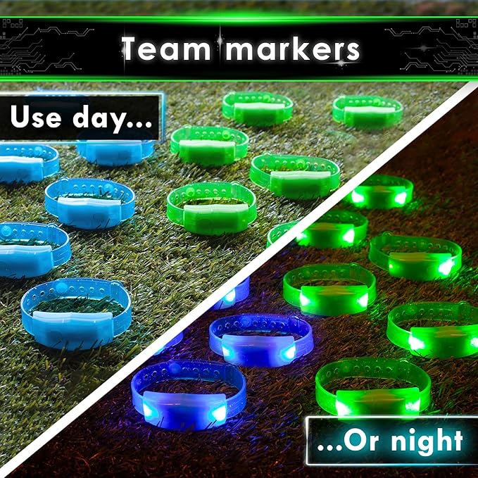 Starlux Games Glow Tag - an Outdoor Night Game for Kids | Ages 5+ | Includes 12 Light Up Bracelets & 12 Tag Games (Flashlight Tag, Freeze Tag & More) | Glow Games | Glow in The Dark Outdoor Toys