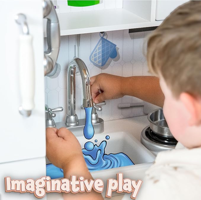 Sunnydaze Chef Sounds Interactive Play Kitchen for Kids - Wooden Kitchen Playset with Lights, Sounds, and Accessories - White