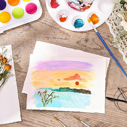 25 Sheets Watercolor Paper, 300 GSM Deckled Edge Paper 5 x 7 inch Rough/Textured Handmade Paper Cotton Paper White Textured Paper for Watercolors, Wedding Invitations, Cards, Crafts
