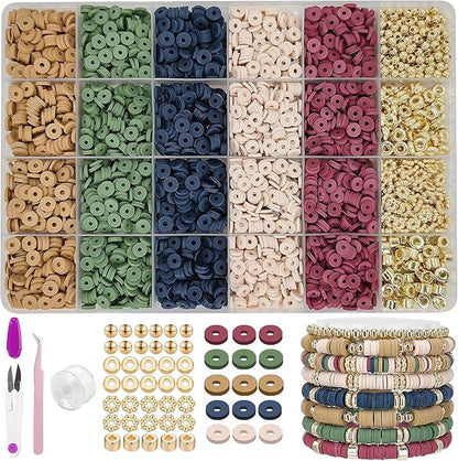 MIIIM Earth Tone Clay Bead Bracelet Kit, Heishi and Flat Clay Beads, Gold Spacer for Jewelry Making, Friendship Kit for Crafts, Concert, Raves, Gifts