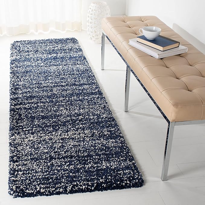 SAFAVIEH Hudson Shag Collection Runner Rug - 2'3" x 8', Navy & Ivory, Modern Abstract Design, Non-Shedding & Easy Care, 2-inch Thick Ideal for High Traffic Areas in Living Room, Bedroom (SGH295N)
