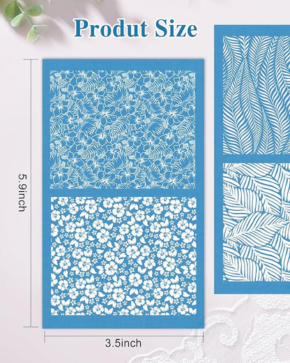 Puocaon Botanical Clay Silk Screen - 6 Pcs Plant Reusable Silk Screen Stencils for Polymer Clay Jewelry Making, Polymer Clay Tools Stencils